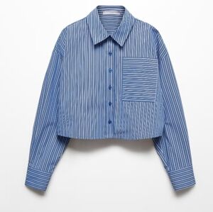 Blue Striped cropped button down shirt